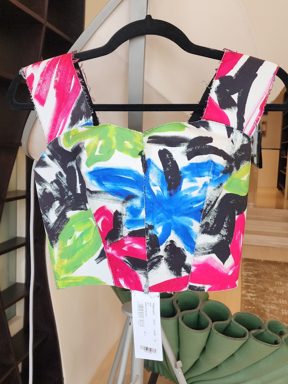 Marni Floral Brushstroke Bustier Crop Top in Pink, Blue & Green Size XS to S - Picture 2 of 13